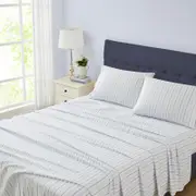 Laura Ashley Brampton Stripe King Bed Flannelette Midnight Blue