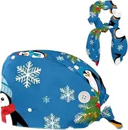 [CWAGFEQZ] Scrub Caps Women,Scrub Hats Suitable for Women,Snowflakes Christmas Penguin Snowman