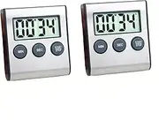 Lancoon 2 Pack Digital Kitchen Timer with Magnetic Countdown Loud Alarm Hanging Hole Bracket Stainless Steel Battery Easy to Carry for Cooking Baking Sports (Silver)