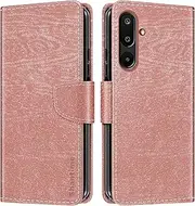 Striped PU Leather Wallet Phone Case Compatible with Samsung Galaxy M16 5G, Slim Magnetic Flip Cover with Card Slots and Stand Function (Rose Gold)