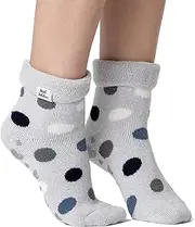 [HEAT HOLDERS] | Sockshop | Ladies Lounge Lite Slipper Socks | With a Gripper Sole | Winter Warm Thermal | Women's Sizes UK4-8 US5-9 | Lyra - Silver Dots