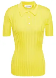NWT Victoria Beckham Bright Lemon Yellow Rib Pleat Knit Slim Fit Polo Top M $795