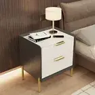 Bedside Table Drawers Side Table Nightstand Glass / PVC Leather Storage Cabinet