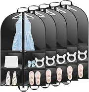 [BOBASH] 5PCS Kids Garment Bags Dance Waterproof Foldable Clothes Cover Hanging Zipper Closure Dress Bag Dust Proof with Zippered 4 Pockets Suit Bag for Dance Competitions Ballet and Adult Clothes