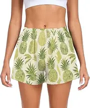 [FRODOTGV] Green Pineapples Womens Athletic Shorts Ouick Dry Lounge Shorts for Workout Gym Fitness Cycling Swimming S