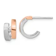 Ss/Rose Plated Sterling Silver Rhdoium-Plated Rose Gold-Plated Diamond Hoop Post Earrings