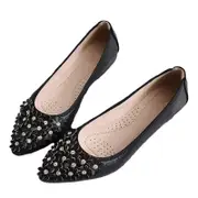 Nevenka Women Flat Shoes Flower Rhinestone Sparkly Slip Ons Shoes-Black2