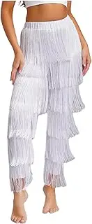 [TiaoBug] Women's Latin Dance Trousers Tassel Fringe Pants Ballroom Dance Professional Tango Salsa Practice Trousers