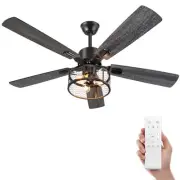 52 Inch Farmhouse Ceiling Fan with Lights and Remote,3-Lights Ceiling Fan wit...