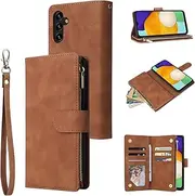 [UEEBAI] Wallet Case for Samsung Galaxy A13 5G, Premium Vintage PU Magnetic Closure Handbag Zipper Pocket Case Kickstand Card Holder Slots with Wrist Strap Shockproof Flip Cover - Brown