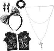 [CLISPEED] 1 Set Vintage Costume Accessories Set Lace Gloves Headband Cross Necklace Earrings Bracelets for Halloween Party Cosplay Retro Theme Events