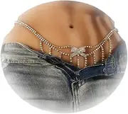 [Cusmyre] Rhinestone Tassel Waist Chain Thong Panties Crystal Thong Festival Rave Party Butterfly G String Jewelry for Women