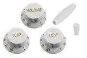 NEW Knob Set For Fender Strat (1 Volume, 2 Tone, 1 Switch, 1 Trem Arm) - WHITE