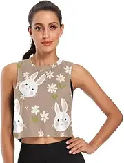 [Joisal] Cartoon Beach Pattern Tank Top Athletic Quick Dry Running Tops for Women