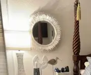 30" Round Selenite Sunburst Wall Mirror Crystal For Living And Hallway Decor Art