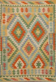 Geometric Kilim Rugs Wool Traditional Kelim Colorful Carpets 5x6 ft