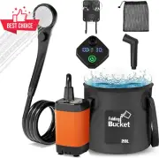 Camping Shower Portable Electric 6000mAh Rechargeable Pump 20L Bucket LED Outdoo