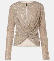 [Costarellos] Costarellos Noa sequined cutout top AU 4 gold