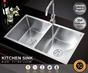 770*450*220 Handmade Stainless Steel Under/Topmount Kitchen Laundry Double Sink [44HF7745]