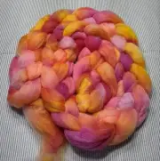 USA Hand Dyed Painted Med Wool Combed Top Roving Spinning Felting Fruit Tart