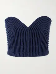 [Andres Otalora] Andres Otalora - Prateek Embroidered Linen Corset Top - Navy - US12 US 12 Blue