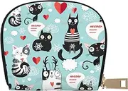 [JEJEA] Black and White Cats Print Credit Card Holder Wallet, Small Card Holder Wallet with Zipper,Leather Card Holder, White, One Size
