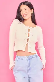 Pink Knit Top Long Sleeve Front Ribbon - Size 12M, Women's Jumper