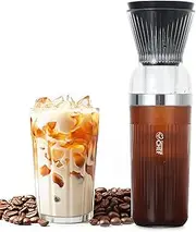 [Commercial Chef] Quick Cold Brew Coffee Maker, Battery Powered Coffee Maker with Fast Extraction, USB Rechargeable Portable Cold Coffee Machine Maker with 14 Oz. Jar with Lid