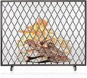 Fireplace Screen Guard, Spark Protection Large Single Panel Handcrafted Wrought Iron Mesh Fireplace Screen, Heavy Duty Fire Spark Guard with Distressed Antique Copper Finish
