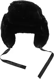 [Baluue] Faux Fur Trapper Cap for Men and Women Thick Ear Protective Hat for Cold Weather Fit Fluffy Beanie for Outdoor Adventures for Hiking and Skiing Black