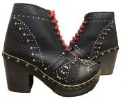 BURBERRY ANTRIM KILTIE LEATHER WOOD CLOG STUDDED ANKLE BOOTS NEW EU 37 US 7