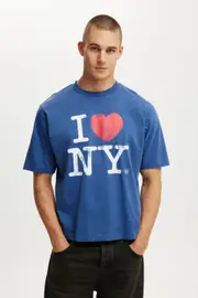 [Cotton On Men] Cotton On Men - I Love NY Crop Fit T-Shirt - Lcn ny washed cobalt / i 2XL LCN NY WASHED COBALT / I <3 NY - DISTRESSED
