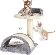 Cat Tree with Cat Scratching Post and Cat Bed, Natural Sisal Cat Scratcher with Perch Platform, Cat Tree for Large Cats with Cat Scratching Posts, Grey
