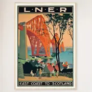 Galrie Captivating Forth Bridge Vintage Travel Poster of Scotland's East Coast Art Print, Wood Frame, A4 21 x 30cm (8 x 12inch)