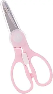 KOMBIUDA Pink Stainless Steel & ABS Children's Food Supplement Scissors, 15.5cm x 8cm, 1 Pair