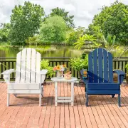CostwayFolding Adirondack Chair with Cup Holder for Outdoor-Navy