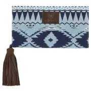 New! Ariat Light blue & blue MADISON CLUTCH WALLET w/ Zip closure Fringe tassel