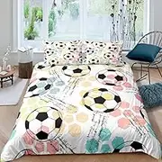 Kids Football Bedding Set Sports Theme Comforter Cover for Child Boys Girls Soccer Ball Pattern Duvet Cover Breathable Colorful Grunge Style Bedspread Cover Geometry Room Decor Quilt Cover Queen Size