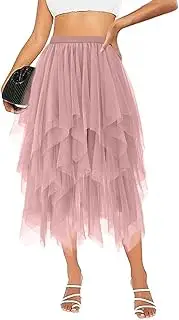 [Raincol] Tulle Skirts for Women Midi Long Tutu Skirt A-Line Mesh Layered Fairy Trendy High Elastic Waist Halloween Skirts