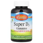 Carlson, Super D3 Gummies, Natural Fruit, 120 Vegetarian Gummies (25 mcg (1,000 IU) per Gummy)