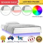 Bed Frame for Single Size Mattress LED Lights Wooden Base Classic Bedroom White