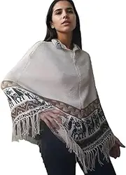 [Generic] Alpaca Poncho for Women Poncho Peruvian Cape Coat and Cloak - Light Brown, Brown, Black, White, Light Brown, Brown, Black, White, Medium