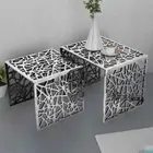 2pcs Side Tables Square Aluminium Silver Nesting Coffee Stand Patio End Table