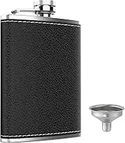 Hip Flask, KIKISML 8Oz / 220ML Flask for Liquor Stainless Steel Spirit Flask with Never-Lose Cap and Funnel Leakproof Thin Portable Metal Flask for Camping Outdoor Activitie Wedding Party Gift, Black