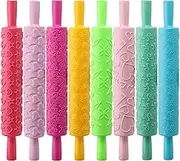 8 Pcs Cake Decorating Embossed Rolling Pins, Plastic Roller Pin Textured Non-Stick Designs and Patterned for Baking Embossed Cookies Crusts Pies Pastry Clay