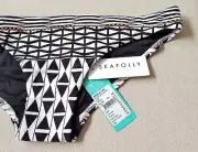 NWT! Seafolly Modern Geometry Hipster Bottom Women US 10, Black