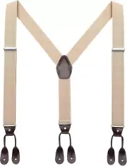 Mens Brown Button End Suspenders - Adjustable Elastic Y Shape Tuxedo Suspender