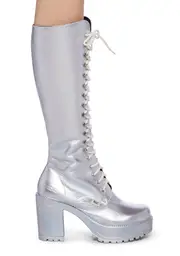 Lash Knee High Boots - Silver