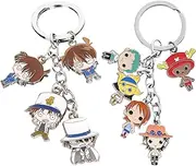 [JIRONN] 2 PCS Cute Cartoon Figure Keychains, Keychain with 5 Metal Figures pendants Adorable Anime characters keyring Chain for Teen Boy Girl Party Gift, Purse Bag Knapsack Stereoscopic Accessories