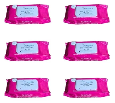 6 X ProMedCo 50pk Surface Disinfecting Wipes | Non-Tainting Fragrance Free